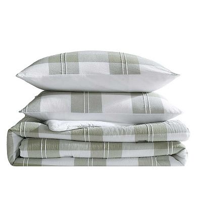 Eddie Bauer Mountain Embroidery Plaid Green King Comforter Set