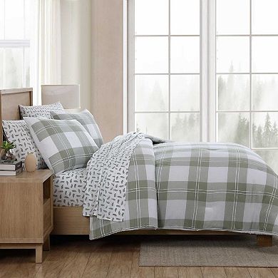 Eddie Bauer Mountain Embroidery Plaid Green King Comforter Set