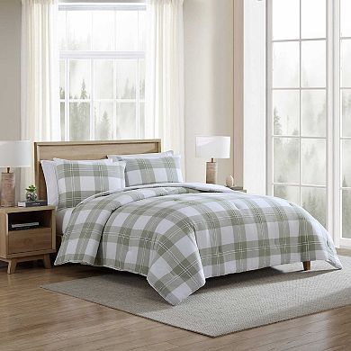 Eddie Bauer Mountain Embroidery Plaid Green King Comforter Set