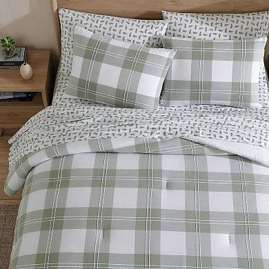 Eddie Bauer Mountain Embroidery Plaid Green King Comforter Set