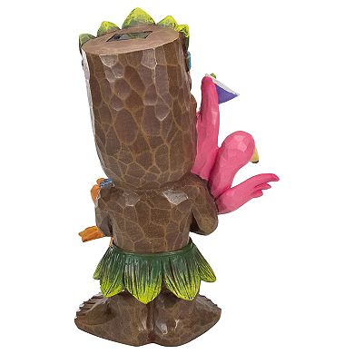 Northlight 15" Outdoor Garden Tiki with Flamingo Solar Statue