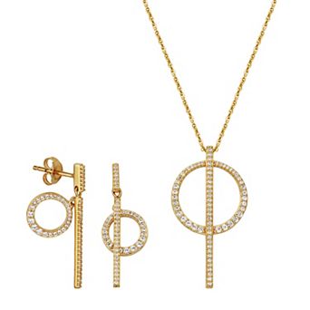 18k Gold Over Silver Lab-Created White Sapphire Lariat Necklace and Drop Earrings Set