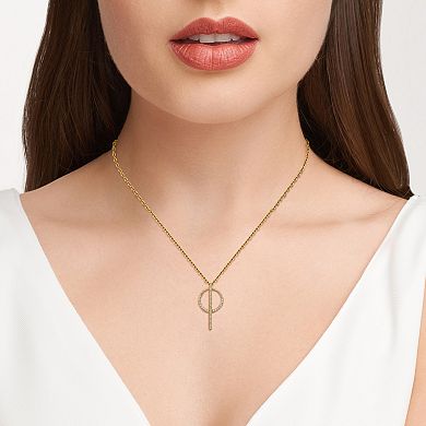 18k Gold Over Silver Lab-Created White Sapphire Lariat Necklace and Drop Earrings Set