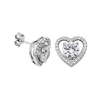 Sterling Silver Lab-Created White Sapphire Halo Heart Stud Earrings