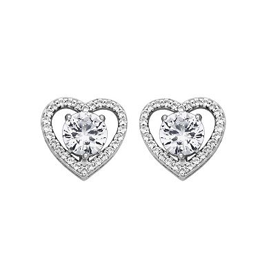Sterling Silver Lab-Created White Sapphire Halo Heart Stud Earrings