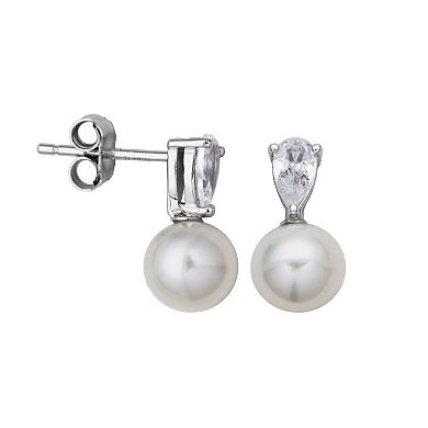 Sterling Silver Freshwater Cultured Pearl & Lab-Created White Sapphire Necklace, Bracelet, and Earring Set