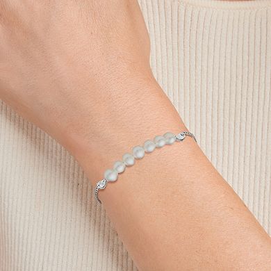 Sterling Silver Freshwater Cultured Pearl & Lab-Created White Sapphire Necklace, Bracelet, and Earring Set