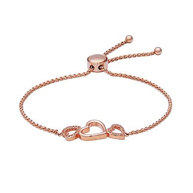 18k Rose Gold Over Silver Lab-Created White Sapphire Triple Heart Bolo Bracelet