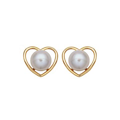 10k Gold Freshwater Cultured Pearl Heart Stud Earrings