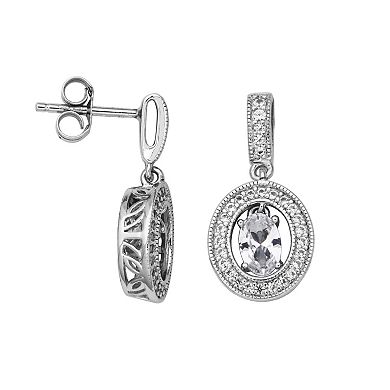 Sterling Silver Lab-Created White Sapphire Halo Oval Drop Earrings & Pendant Necklace Set