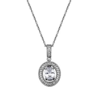 Sterling Silver Lab-Created White Sapphire Halo Oval Drop Earrings & Pendant Necklace Set