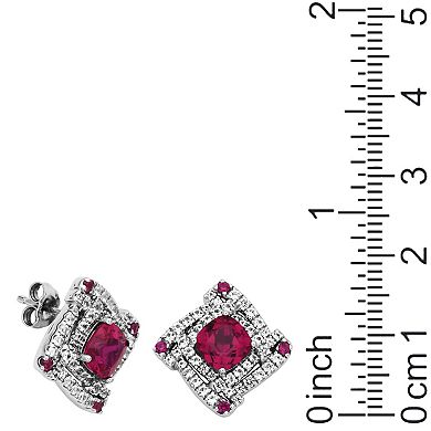 Sterling Silver Lab-Created Ruby & White Sapphire Windmill Stud Earring & Necklace Set