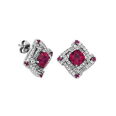 Sterling Silver Lab-Created Ruby & White Sapphire Windmill Stud Earring & Necklace Set