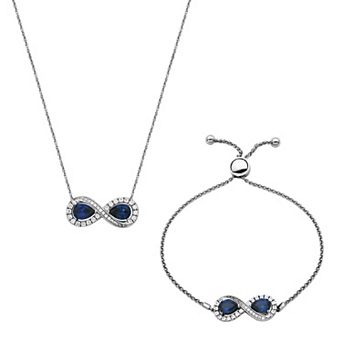 Sterling Silver Lab-Created Blue & White Sapphire Infinity Necklace & Bracelet Set