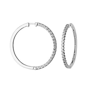 Sterling Silver Lab-Created White Sapphire Ring, Bracelet, and Hoop Earrings Set