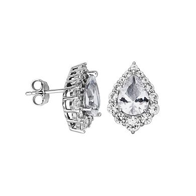 Sterling Silver Lab-Created White Sapphire Marquise Halo Pendant Necklace & Stud Earring Set