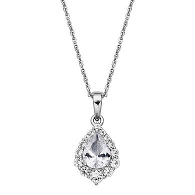 Sterling Silver Lab-Created White Sapphire Marquise Halo Pendant Necklace & Stud Earring Set