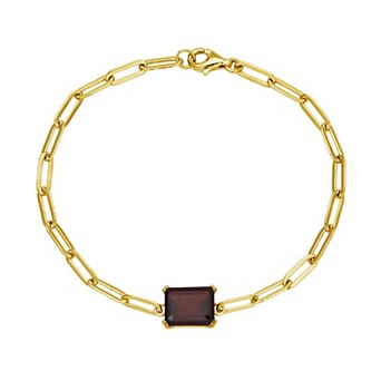 18k Gold Over Silver Garnet Oblong Flat Chain Bracelet