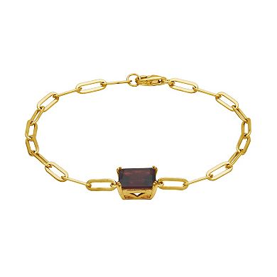 18k Gold Over Silver Garnet Oblong Flat Chain Bracelet