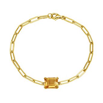 18k Gold Over Silver Citrine Oblong Flat Chain Bracelet