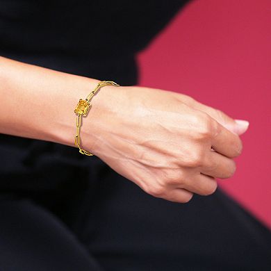 18k Gold Over Silver Citrine Oblong Flat Chain Bracelet