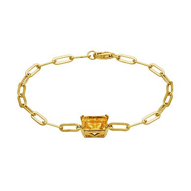 18k Gold Over Silver Citrine Oblong Flat Chain Bracelet