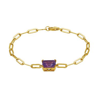 18k Gold Over Silver Amethyst Oblong Flat Chain Bracelet