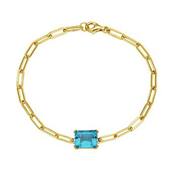 18k Gold Over Silver Swiss Blue Topaz Oblong Flat Chain Bracelet