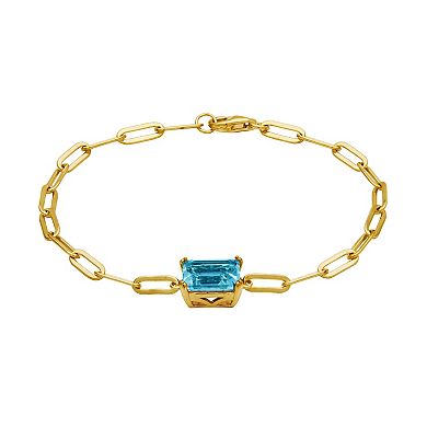 18k Gold Over Silver Swiss Blue Topaz Oblong Flat Chain Bracelet