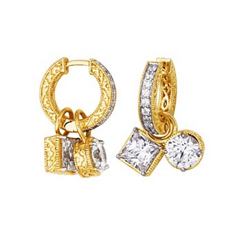 18k Gold Over Silver Cubic Zirconia Charm Drop Earrings