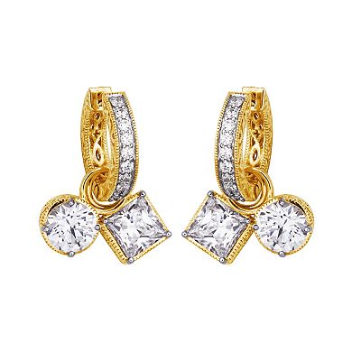 18k Gold Over Silver Cubic Zirconia Charm Drop Earrings