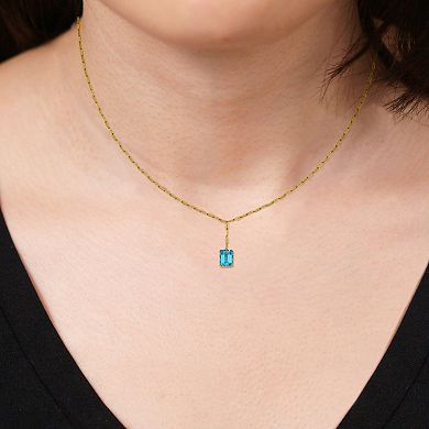 18k Gold Over Silver Swiss Blue Topaz Oblong Flat Chain Pendant Y Necklace