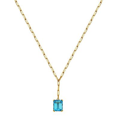 18k Gold Over Silver Swiss Blue Topaz Oblong Flat Chain Pendant Y Necklace
