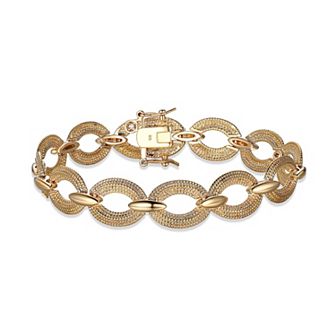 18k Gold Plated Textured Oval Link Bracelet