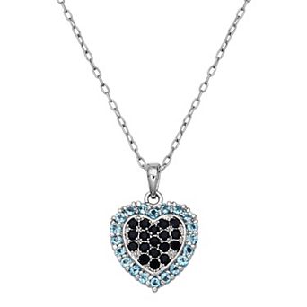 Silver Tone Swiss Blue Topaz & Sapphire Heart Pendant Necklace