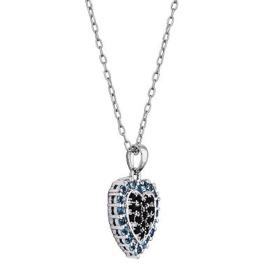 Silver Tone Swiss Blue Topaz & Sapphire Heart Pendant Necklace