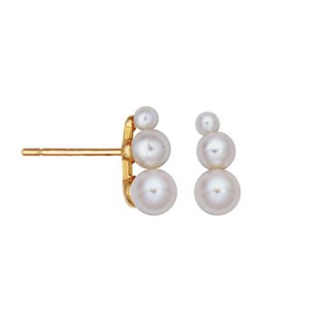 14k Gold Freshwater Cultured Pearl Triple Stud Earrings