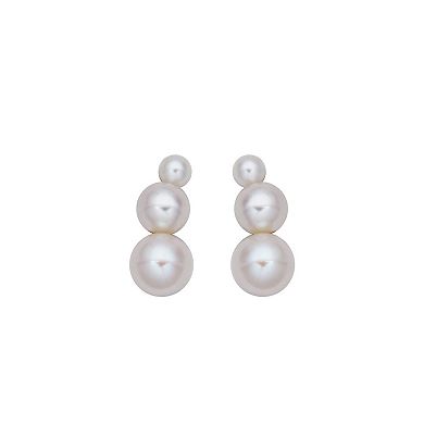 14k Gold Freshwater Cultured Pearl Triple Stud Earrings