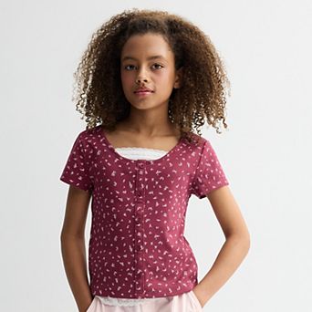 Girls 6-20 SO® Button Front Layered Tee in Regular & Plus Size