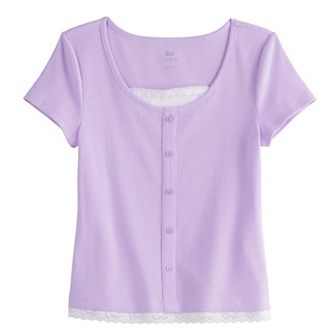 Girls 6-20 SO® Button Front Layered Tee in Regular & Plus Size