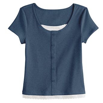 Girls 6-20 SO® Button Front Layered Tee in Regular & Plus Size