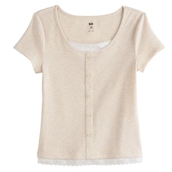 Girls 6-20 SO® Button Front Layered Tee in Regular & Plus Size