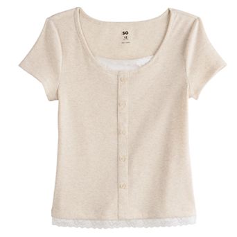 Girls 6-20 SO® Button Front Layered Tee in Regular & Plus Size