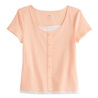 Girls 6-20 SO® Button Front Layered Tee in Regular & Plus Size