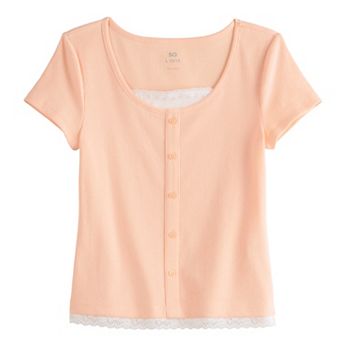 Girls 6-20 SO® Button Front Layered Tee in Regular & Plus Size