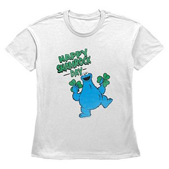 Women's PBS Kids Sesame Street Cookie Monster Happy Shamrock Day Graphic Tee