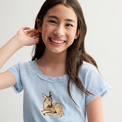 Girls 6-20 SO® Lace Trim Graphic Baby Tee in Regular & Plus Size