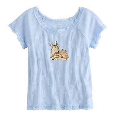 Girls 6-20 SO® Lace Trim Graphic Baby Tee in Regular & Plus Size