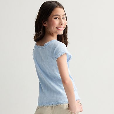 Girls 6-20 SO® Lace Trim Graphic Baby Tee in Regular & Plus Size