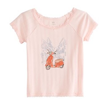 Girls 6-20 SO® Lace Trim Graphic Baby Tee in Regular & Plus Size